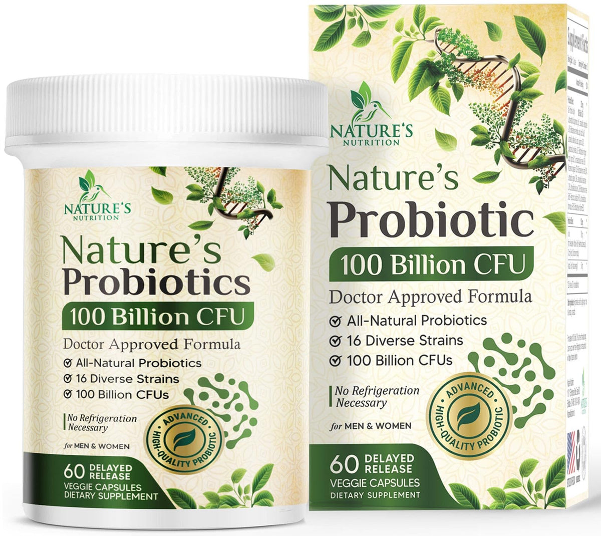 Flacon de probiotiques Nature's Nutrition 100 milliards CFU 60 capsules