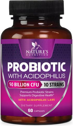 Flacon de probiotiques Nature's Nutrition 50 milliards CFU 60 capsules
