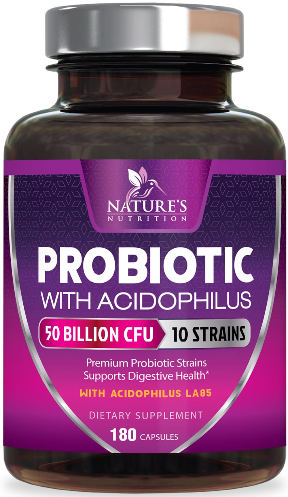 Flacon de probiotiques Nature's Nutrition avec 180 capsules