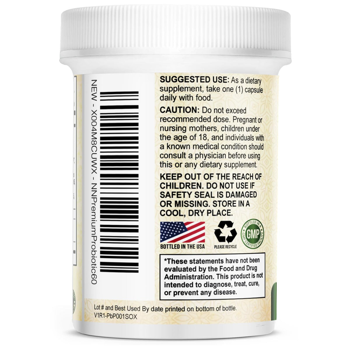 Flacon de probiotiques Nature's Nutrition avec capsules à côté