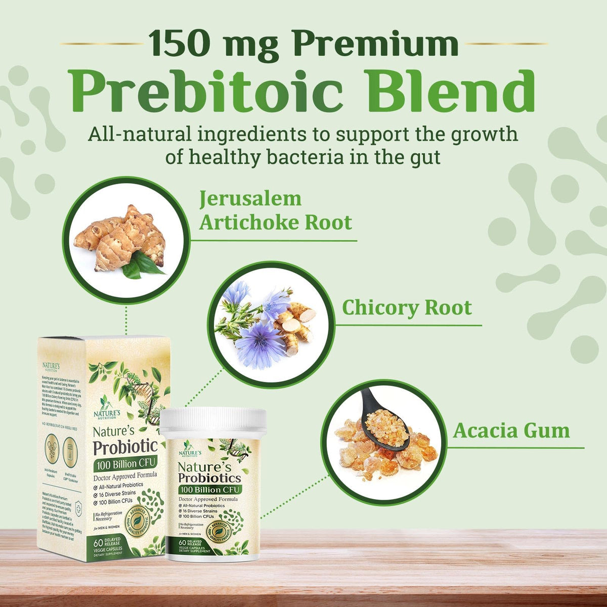 Flacon de probiotiques Nature's Nutrition sur fond neutre