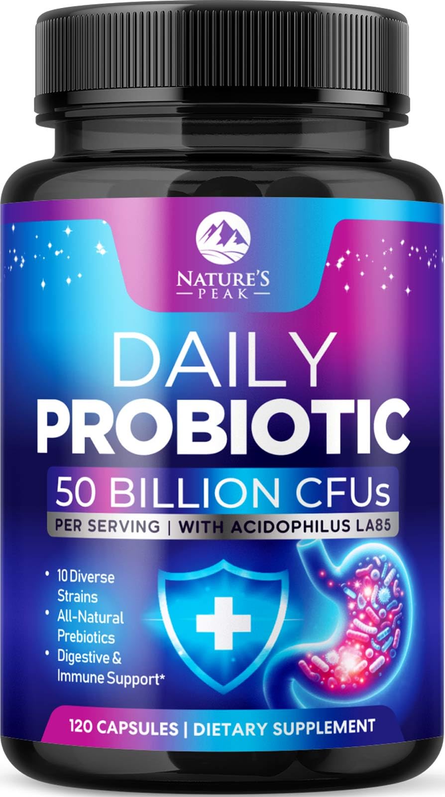 Flacon de probiotiques Nature's Peak 50 milliards CFU 120 capsules