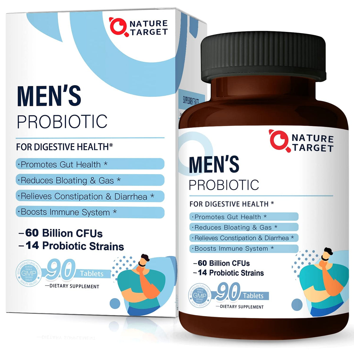 Flacon de probiotiques NATURE TARGET pour hommes, 90 comprimés végétaux