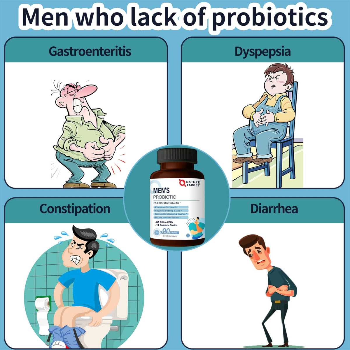 Flacon de probiotiques NATURE TARGET pour hommes, arrière du produit