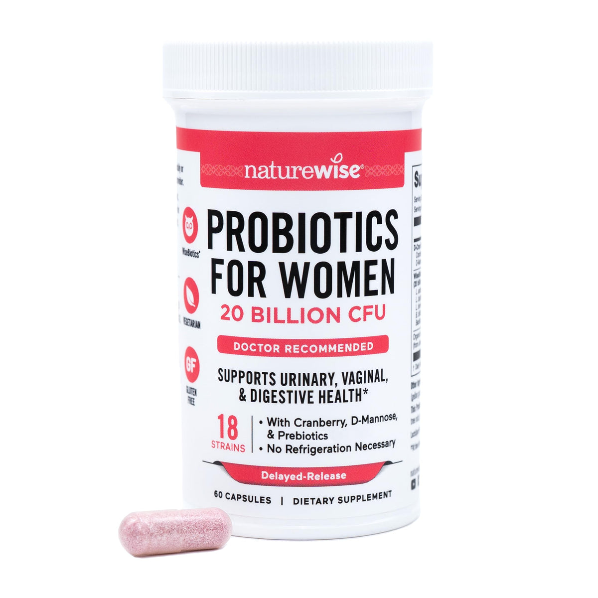 Flacon de probiotiques NatureWise pour femmes avec 60 capsules