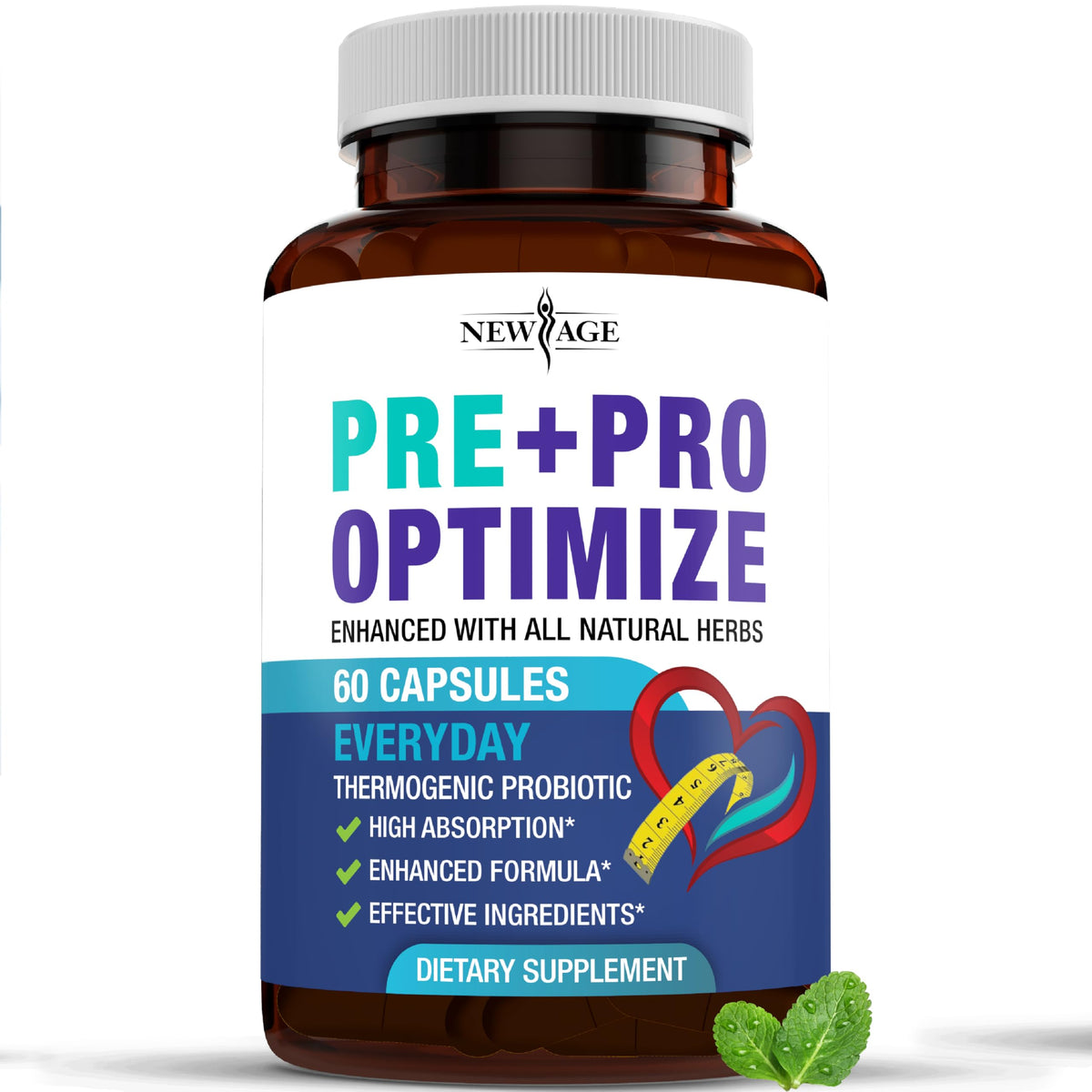 Flacon de probiotiques NEW AGE 60 capsules vue de face