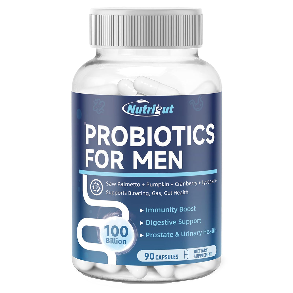 Flacon de probiotiques NutriGut pour hommes 90 capsules