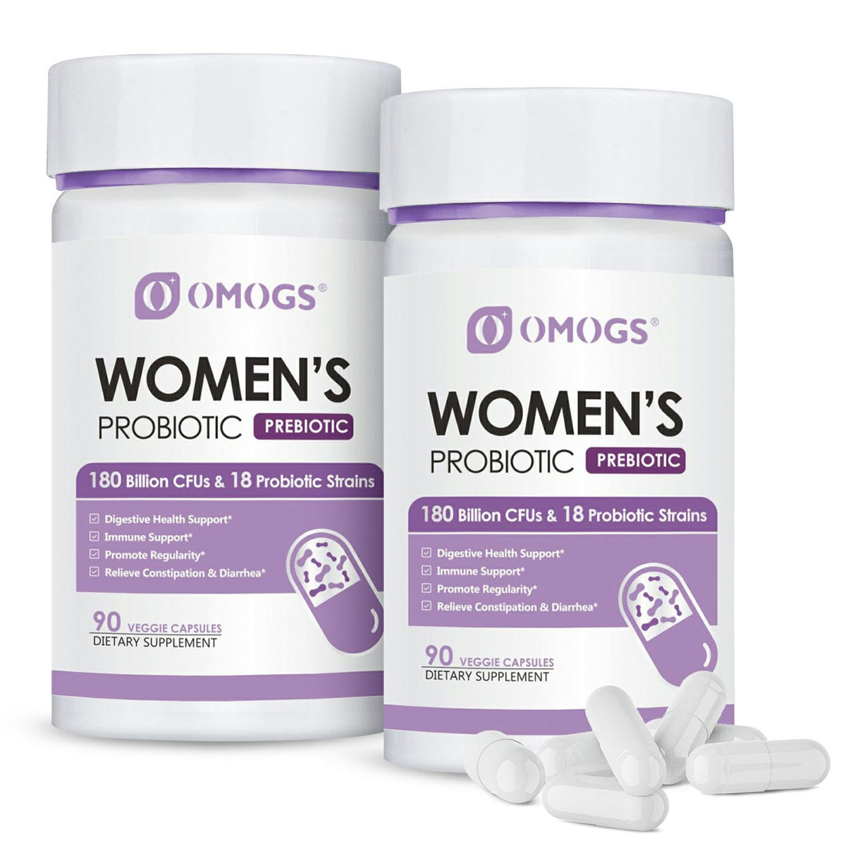Flacon de probiotiques OMOGS pour femmes avec 180 capsules