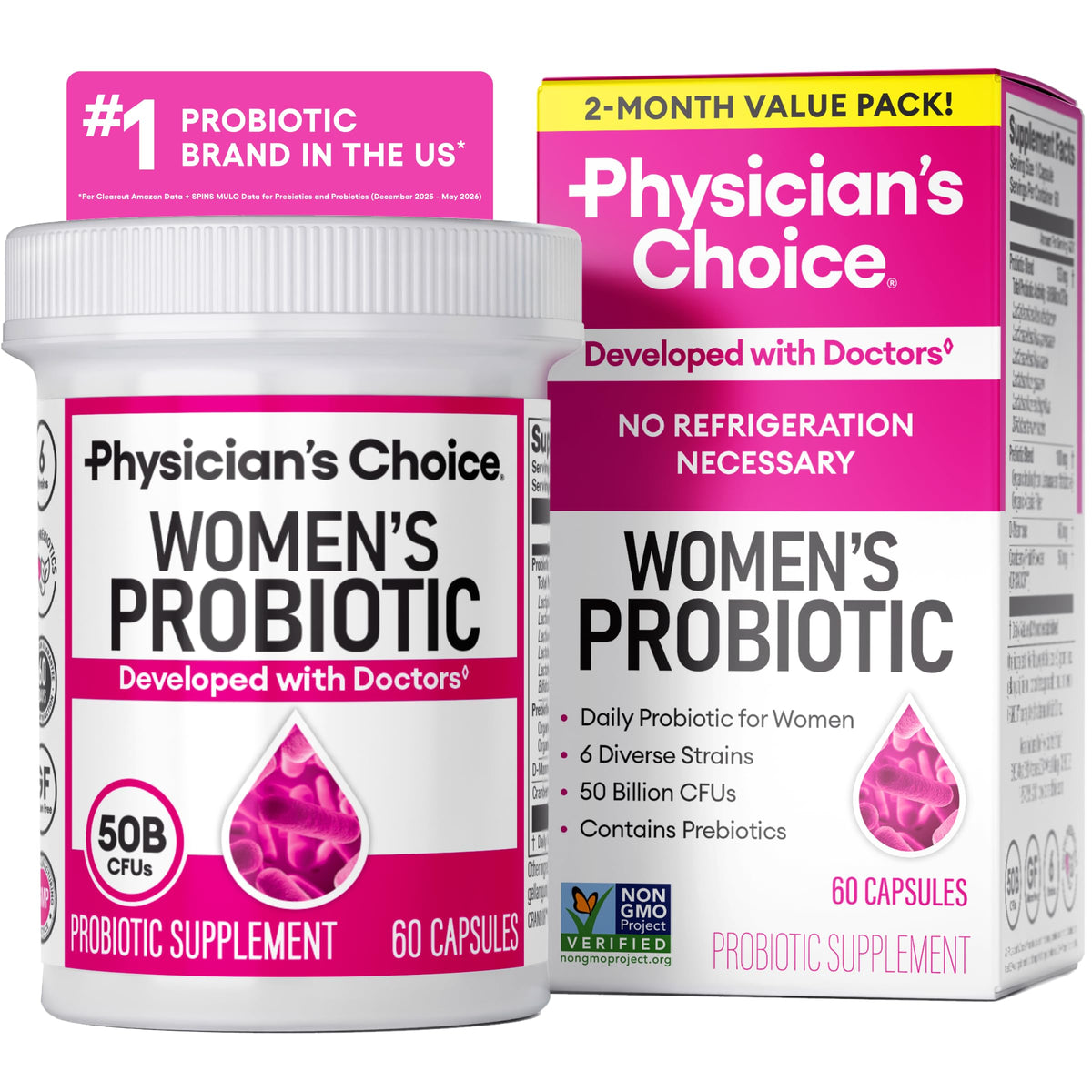Flacon de probiotiques Physician's CHOICE 60 capsules vue de face