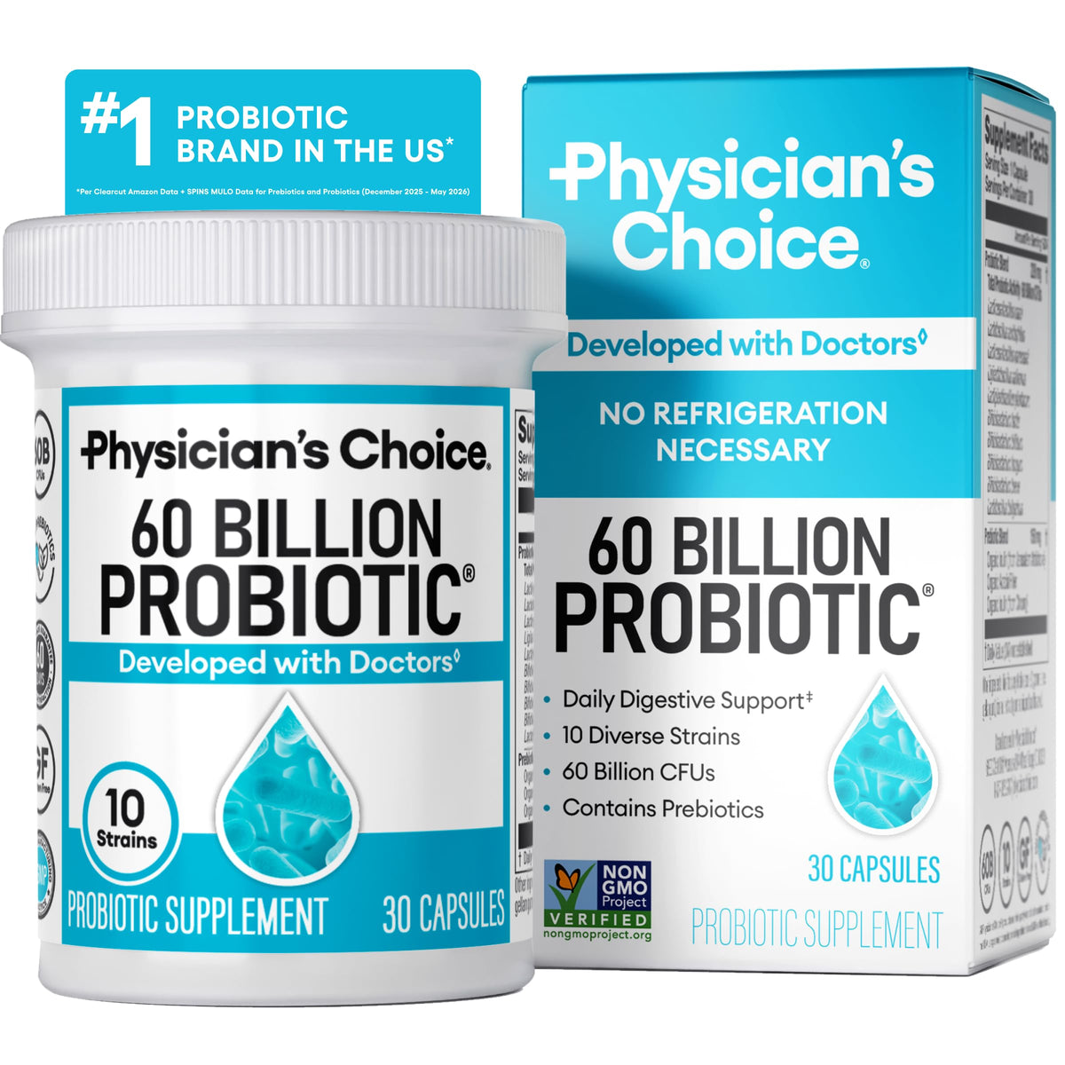 Flacon de probiotiques Physician's CHOICE 60 milliards CFU 30 capsules
