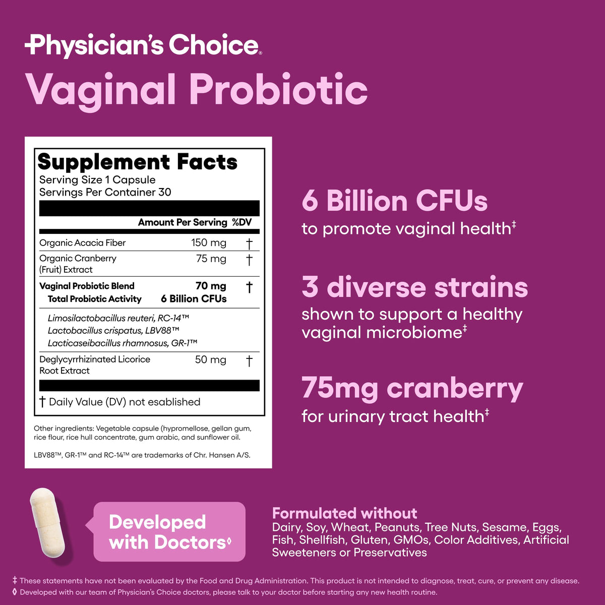 Flacon de probiotiques Physician's CHOICE Duo Féminin avec canneberge