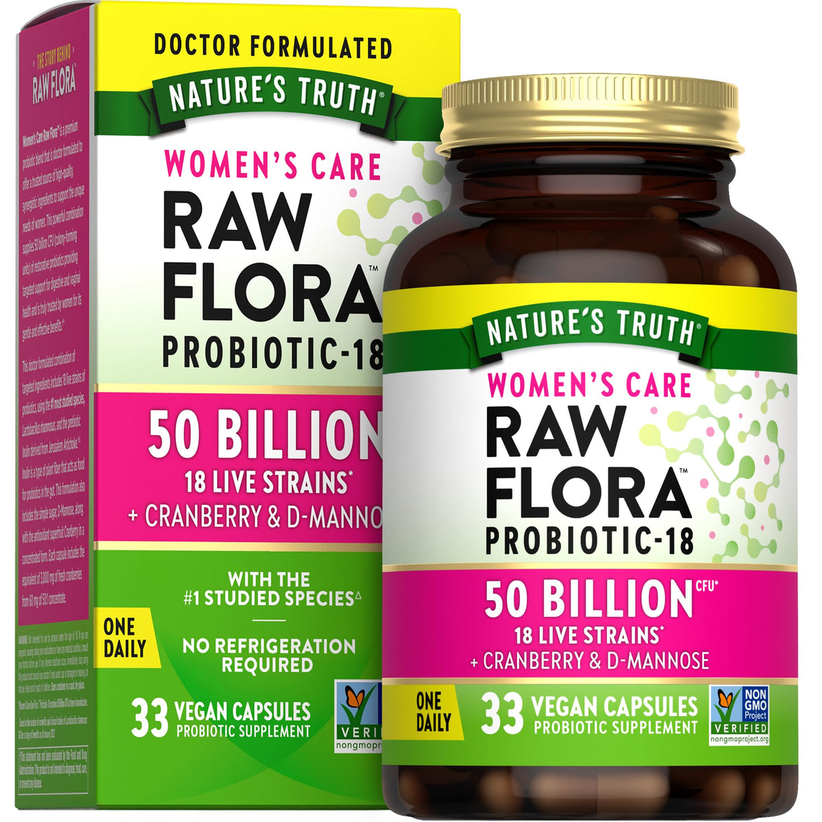 Flacon de probiotiques Raw Flora pour femmes, 33 capsules