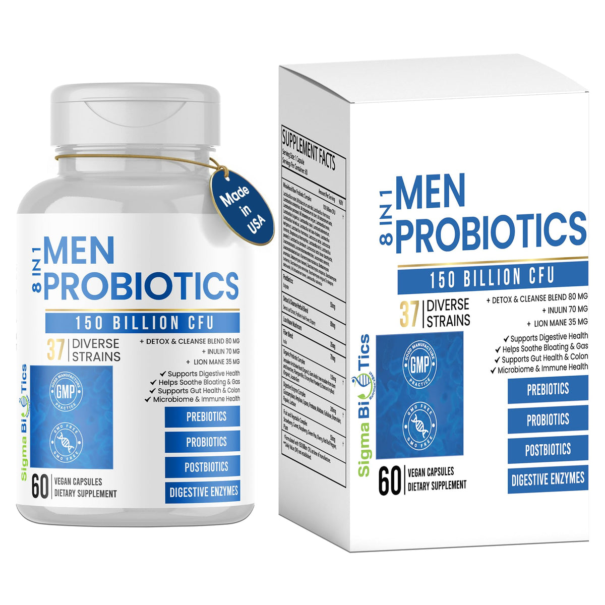 Flacon de probiotiques SigmaBiotics pour hommes avec 60 capsules végétales