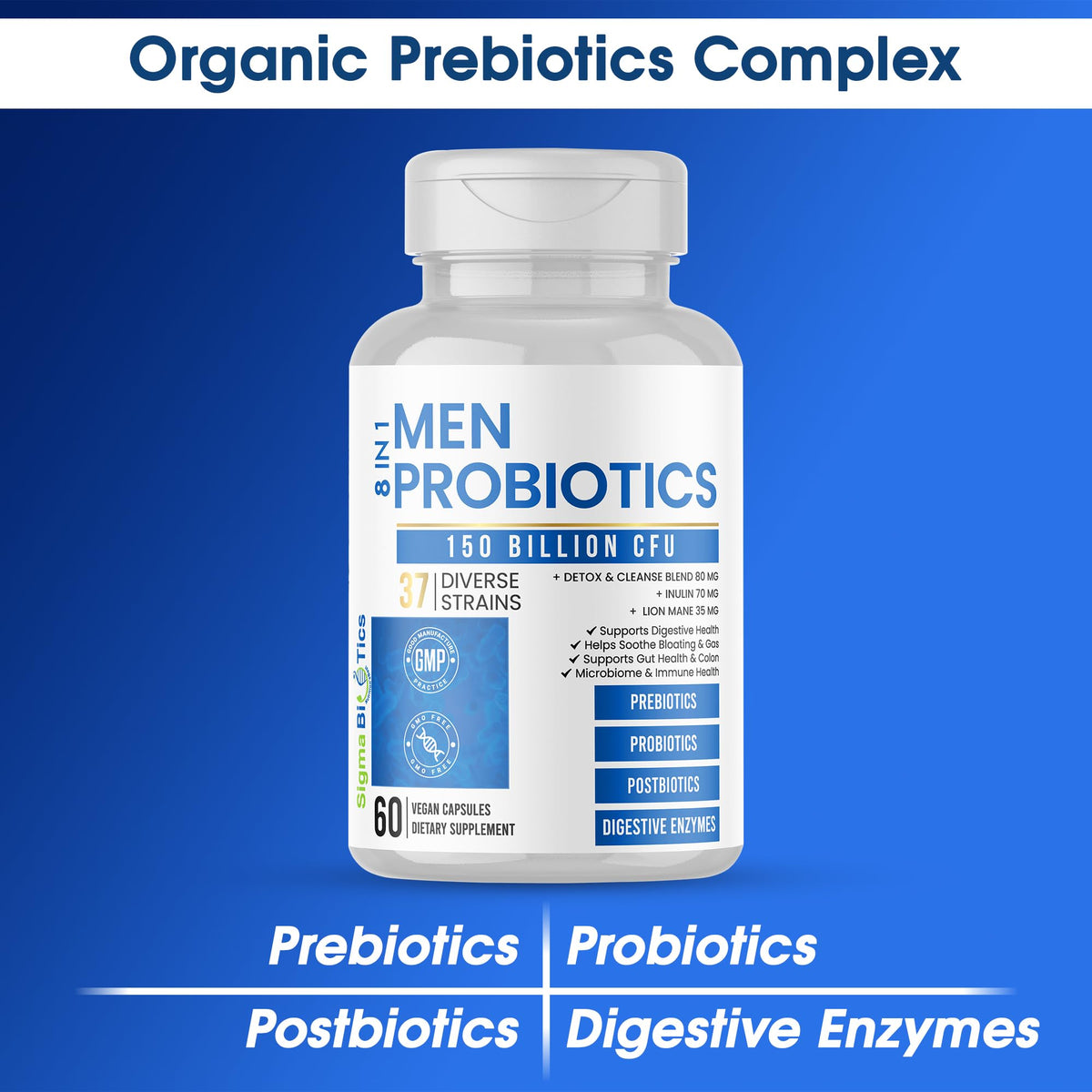Flacon de probiotiques SigmaBiotics sur une table en bois