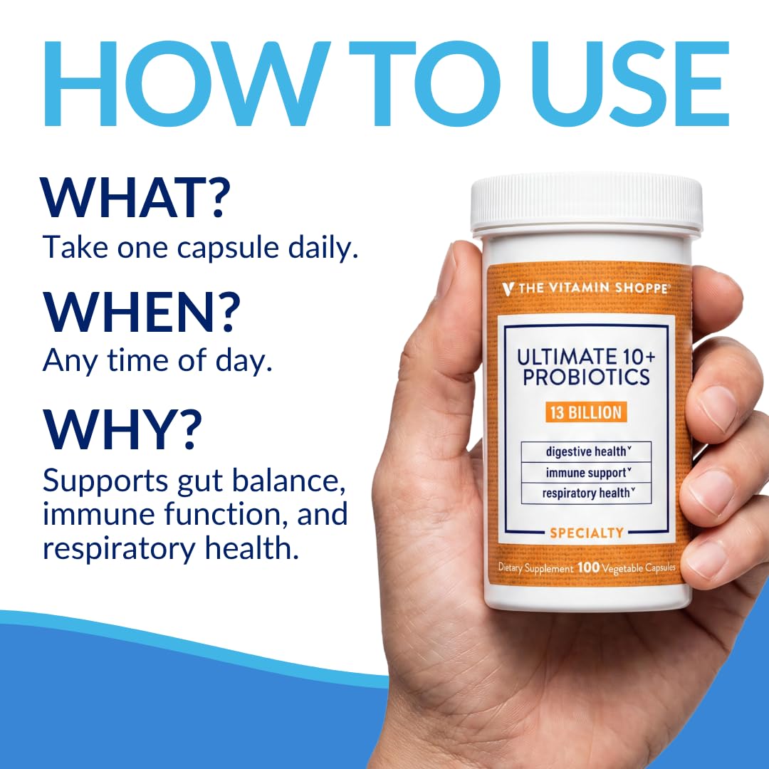 Flacon de probiotiques The Vitamin Shoppe ouvert avec capsules visibles