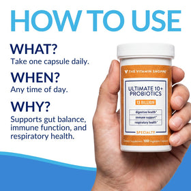 Flacon de probiotiques The Vitamin Shoppe ouvert avec capsules visibles