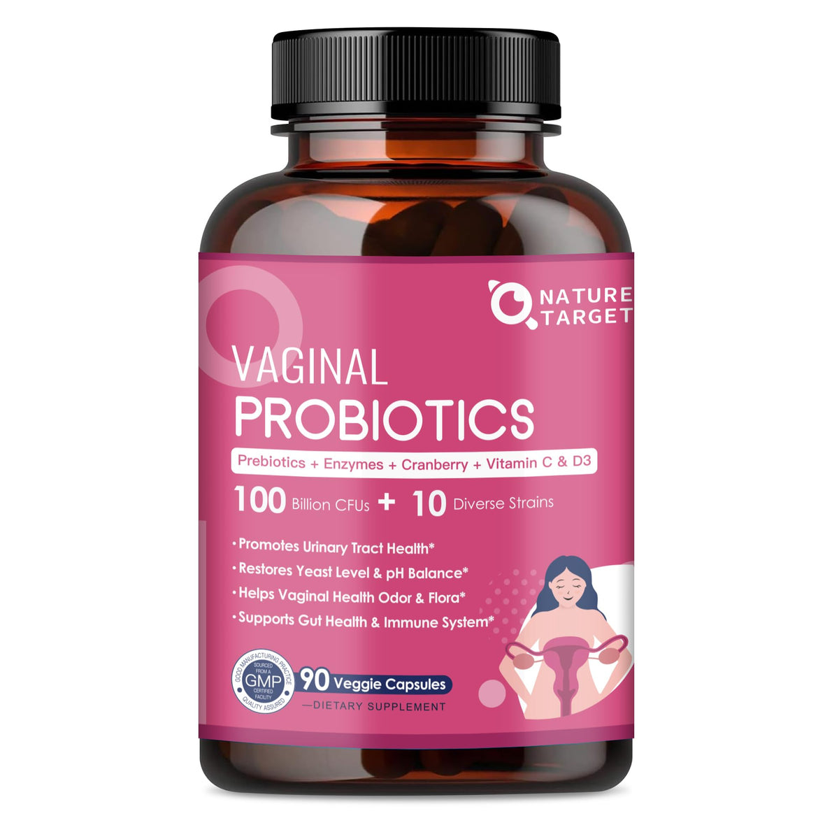 Flacon de probiotiques vaginales NATURE TARGET 90 capsules