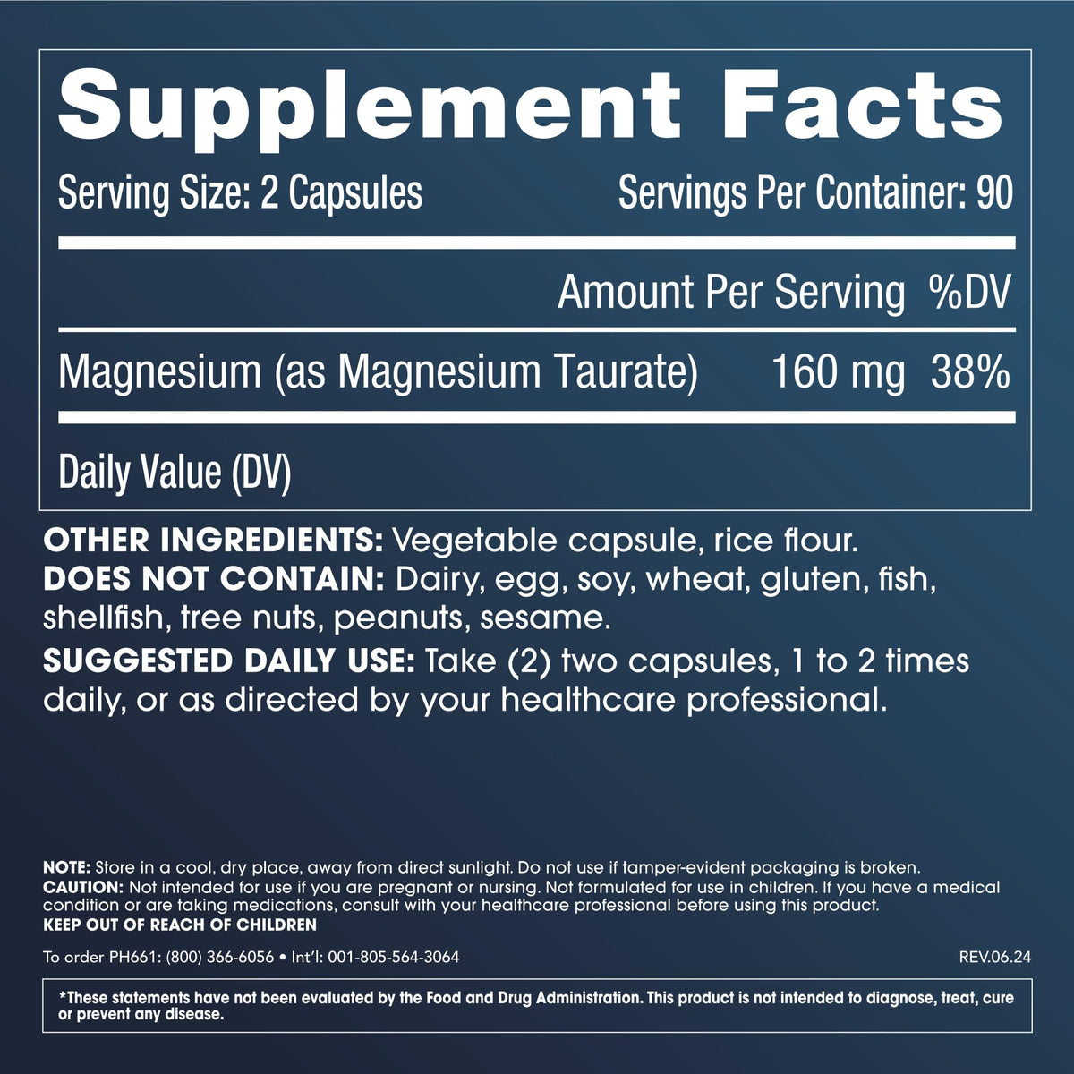 Flacon de ProHealth Magnésium Taurate Pur 160mg avec étiquette