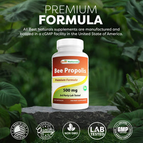 Flacon de Propolis d'abeille Best Naturals ouvert montrant les capsules