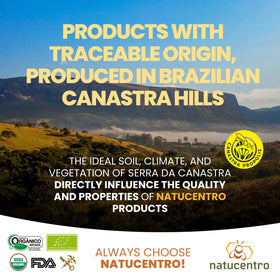 Flacon de propolis verte Natucentro avec un verre de jus