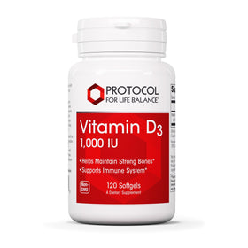 Flacon de PROTOCOL FOR LIFE BALANCE Vitamine D3 1 000 UI 120 gélules molles