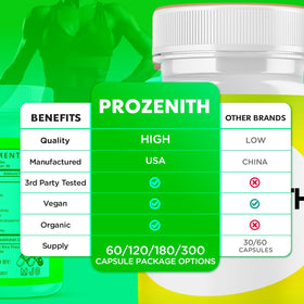 Flacon de Prozenith MJO avec capsules à côté, vue latérale