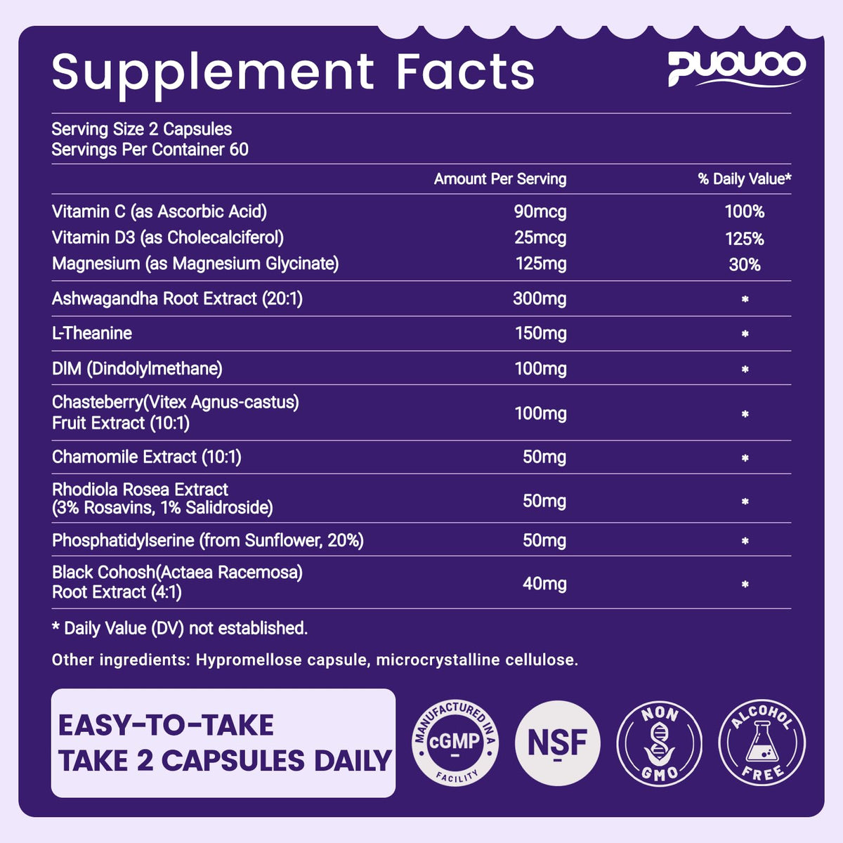 Flacon de Puouoo 11-en-1 ouvert avec capsules visibles