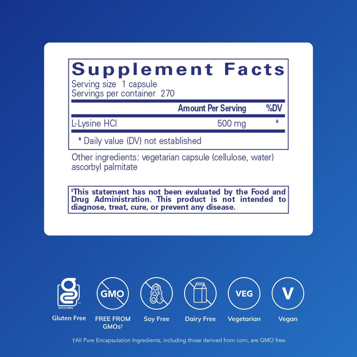Flacon de Pure Encapsulations L-Lysine avec étiquette