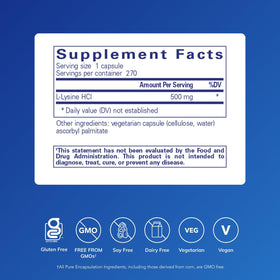 Flacon de Pure Encapsulations L-Lysine avec étiquette