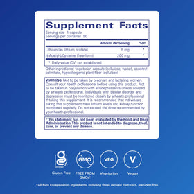 Flacon de Pure Encapsulations Lithium Orotate 5 mg, étiquette visible