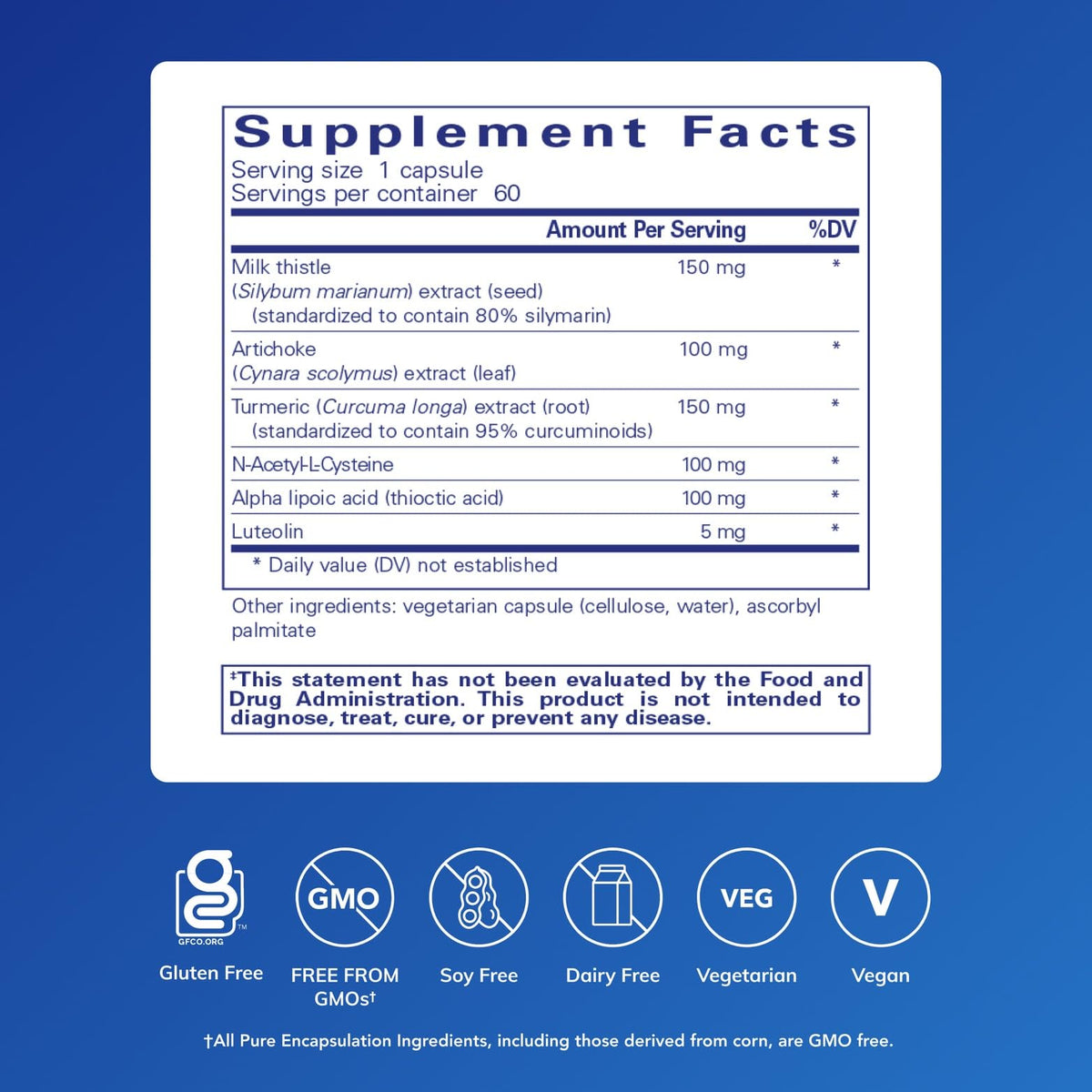 Flacon de Pure Encapsulations LVR Formula avec étiquette et capsules visibles