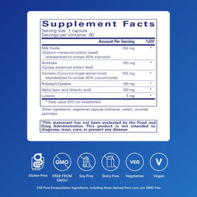 Flacon de Pure Encapsulations LVR Formula avec étiquette et capsules visibles