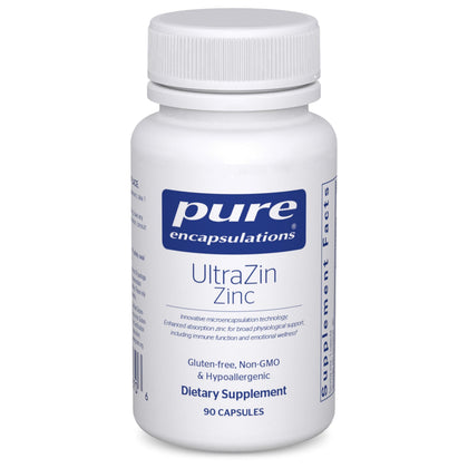 Flacon de Pure Encapsulations UltraZin Zinc 90 capsules vue de face