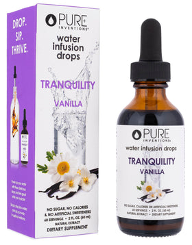 Flacon de Pure Inventions Tranquility 60 doses gouttes d'infusion d'eau Vanille et Camomille