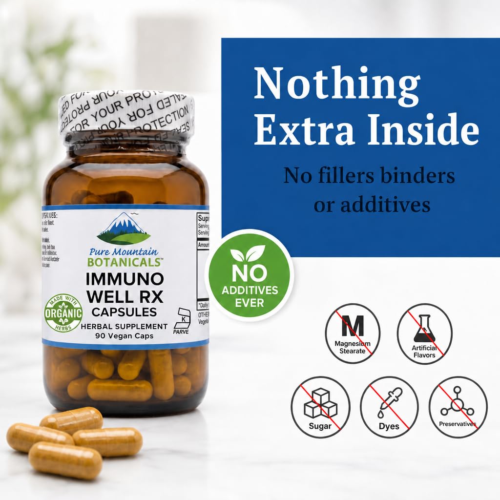 Flacon de Pure Mountain Botanicals avec capsules à côté