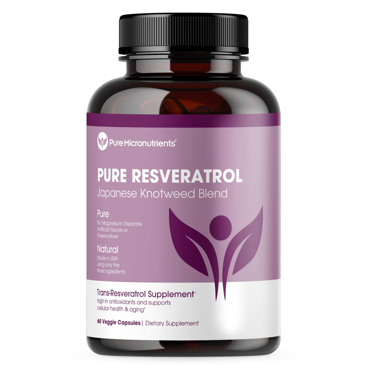 Flacon de Pure Resveratrol 600mg avec 60 capsules végétales