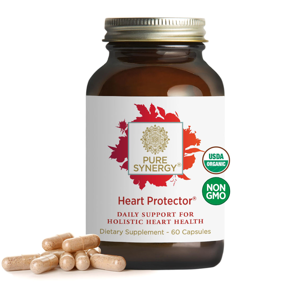 Flacon de PURE SYNERGY Complément Alimentaire Coeur 60 Capsules Bio, vue de face
