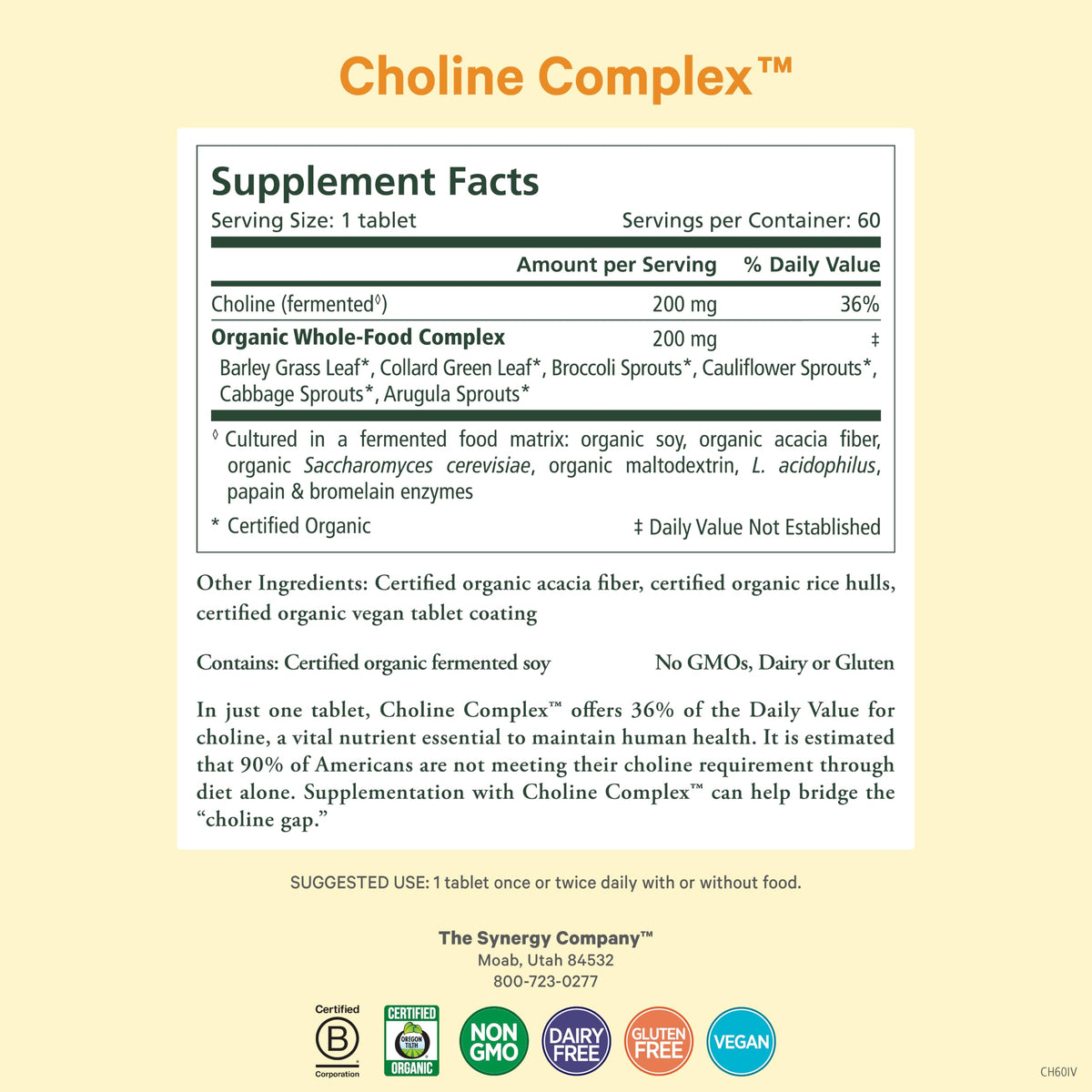 Flacon de PURE SYNERGY Complément de Choline avec étiquette