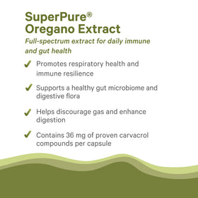 Flacon de PURE SYNERGY Extrait d'Origan Bio ouvert avec capsules