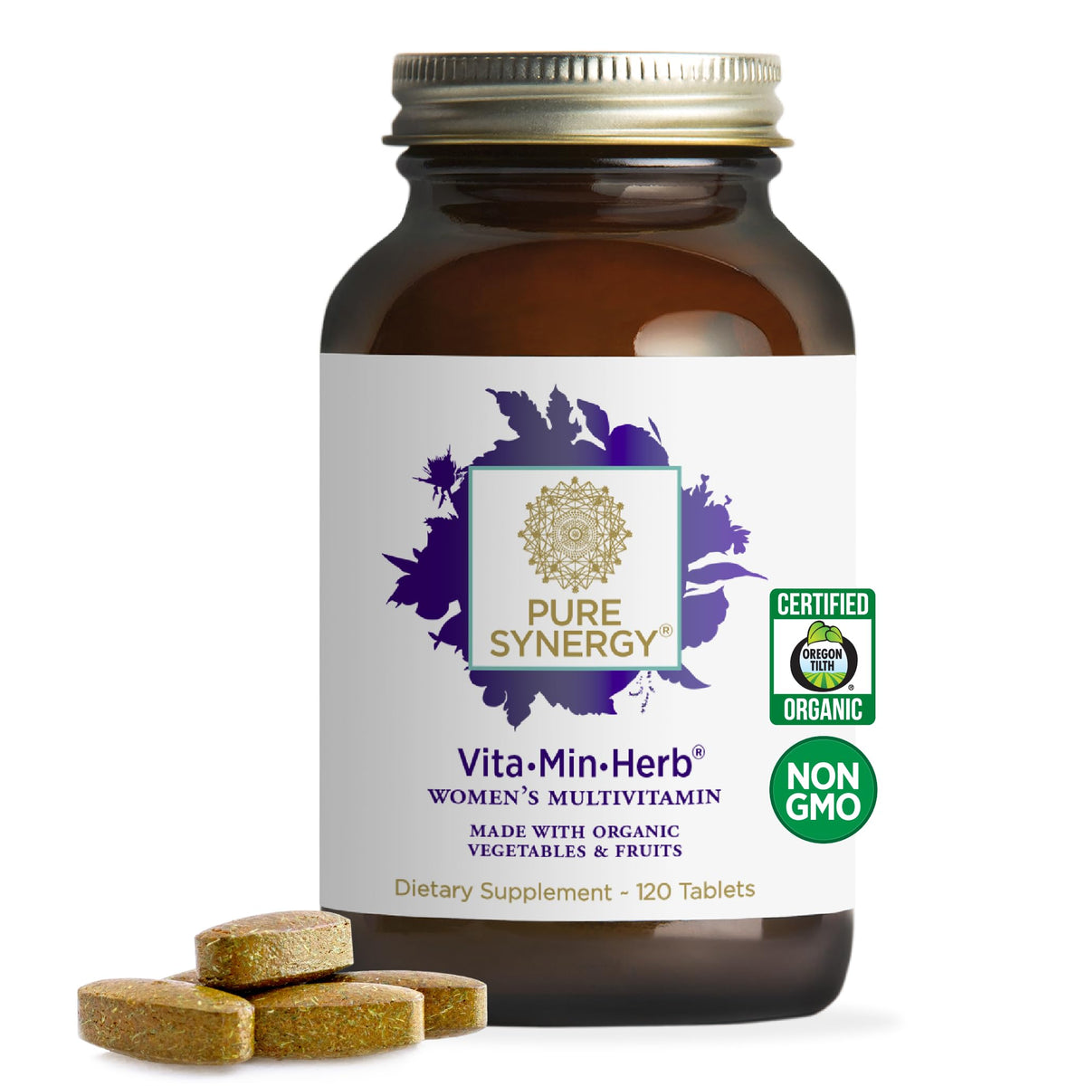 Flacon de PURE SYNERGY Vita·Min·Herb Multivitamine Femme 120 comprimés
