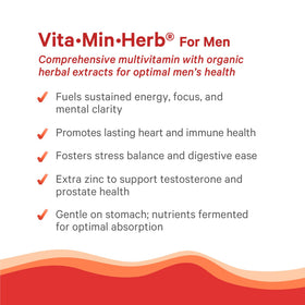 Flacon de PURE SYNERGY Vita·Min·Herb ouvert avec comprimés