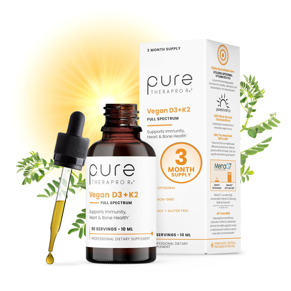 Flacon de Pure Therapro Rx D3 + K2 5000 IU vue avant