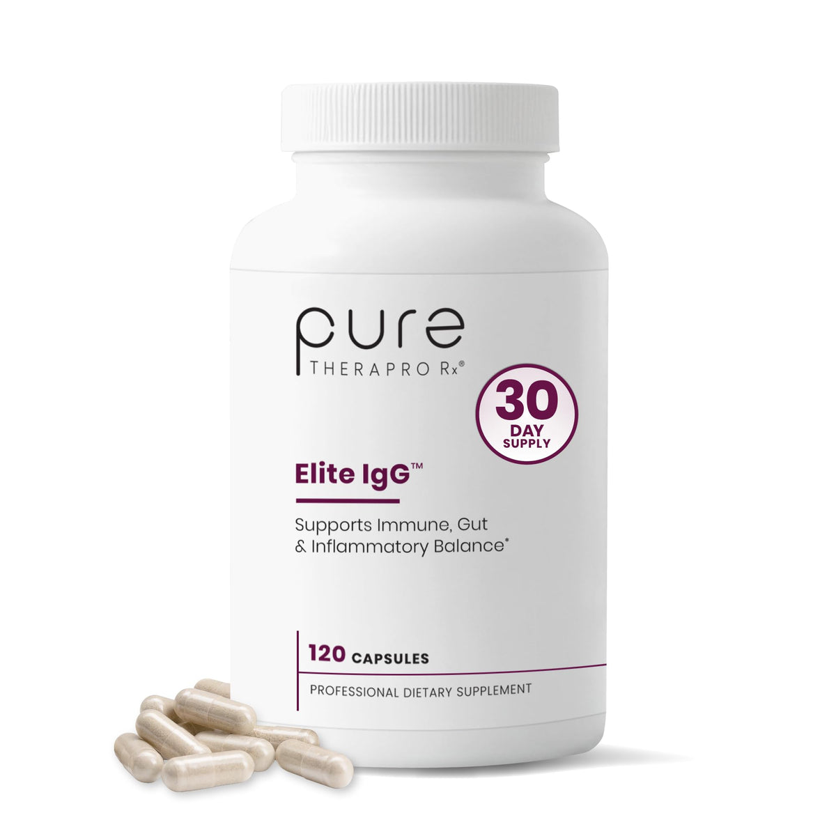 Flacon de Pure Therapro Rx Elite IgG 1100mg avec 120 capsules