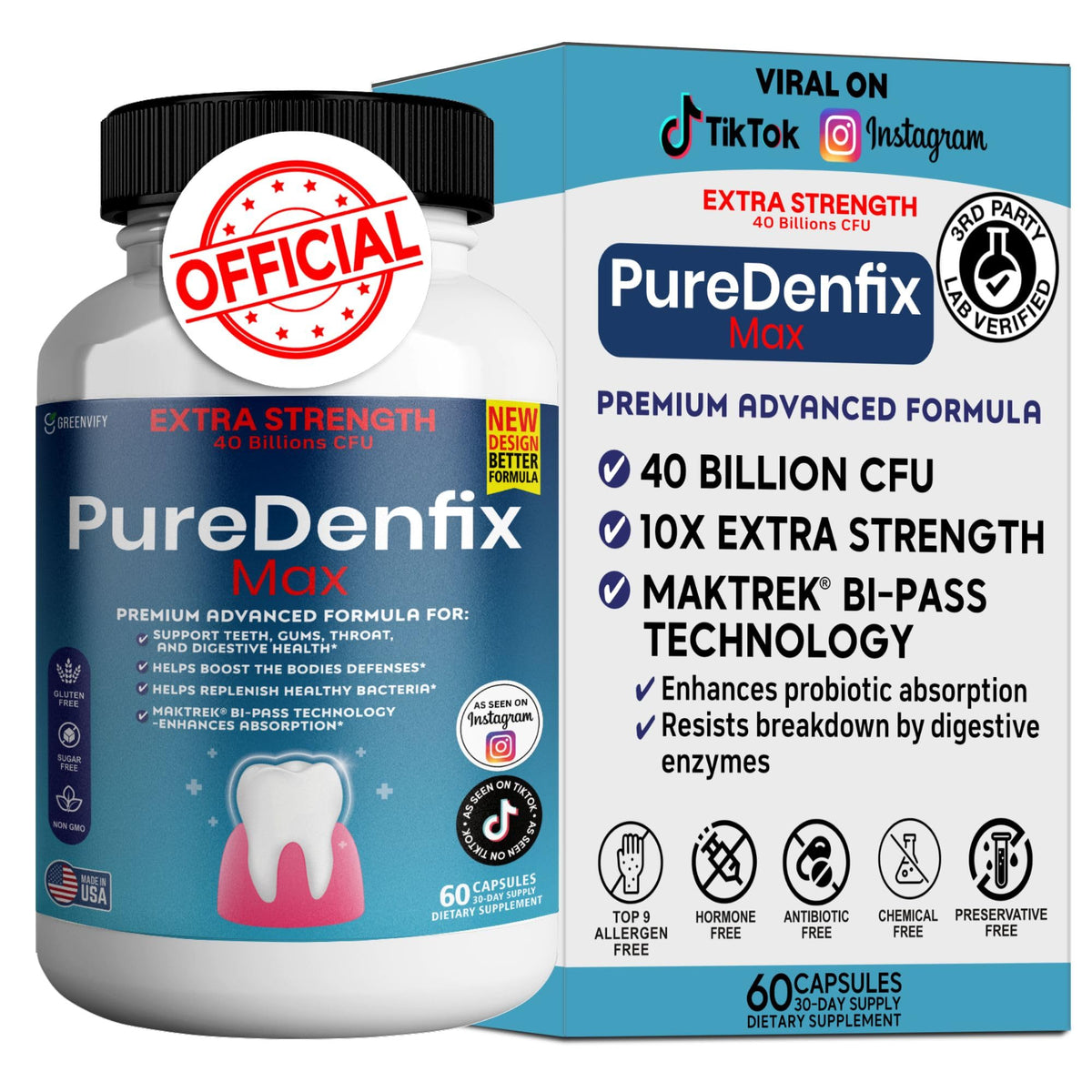 Flacon de PureDenfix Max avec 60 capsules de probiotique