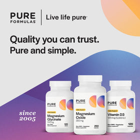 Flacon de PureFormulas Magnésium Oxyde avec capsules sur un fond neutre