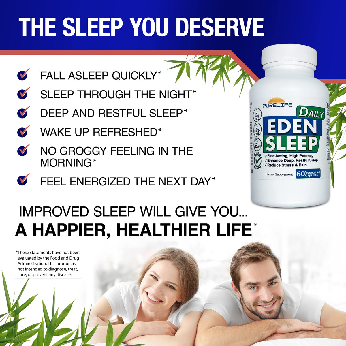 Flacon de PureLife Supplements Eden Daily Sleep avec vue de côté