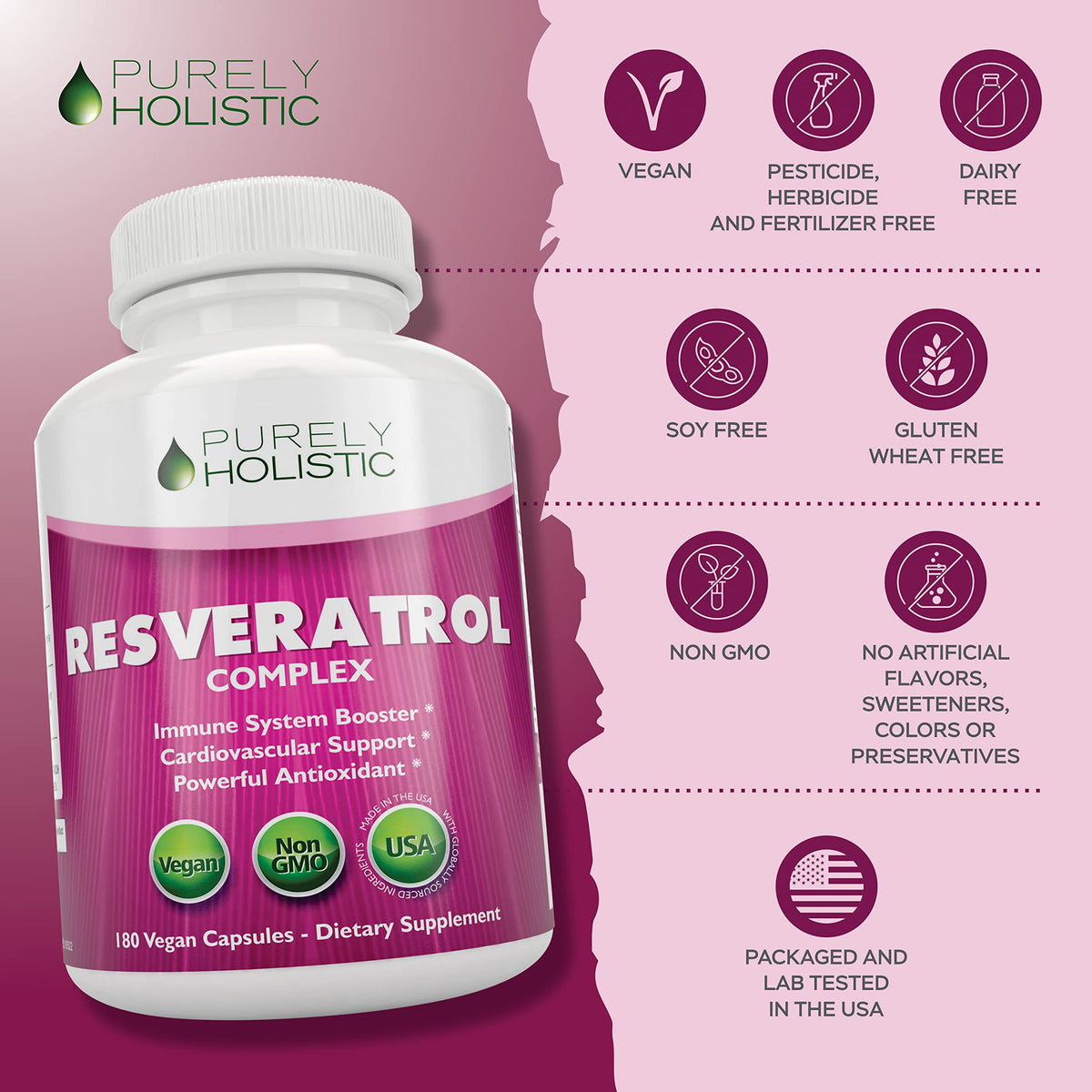 Flacon de Purely Holistic Resvératrol avec des fruits frais