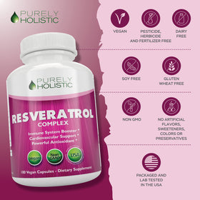 Flacon de Purely Holistic Resvératrol avec des fruits frais