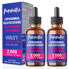 Flacon de PureRootss Liposomal Glutathione 2000 mg avec étiquette