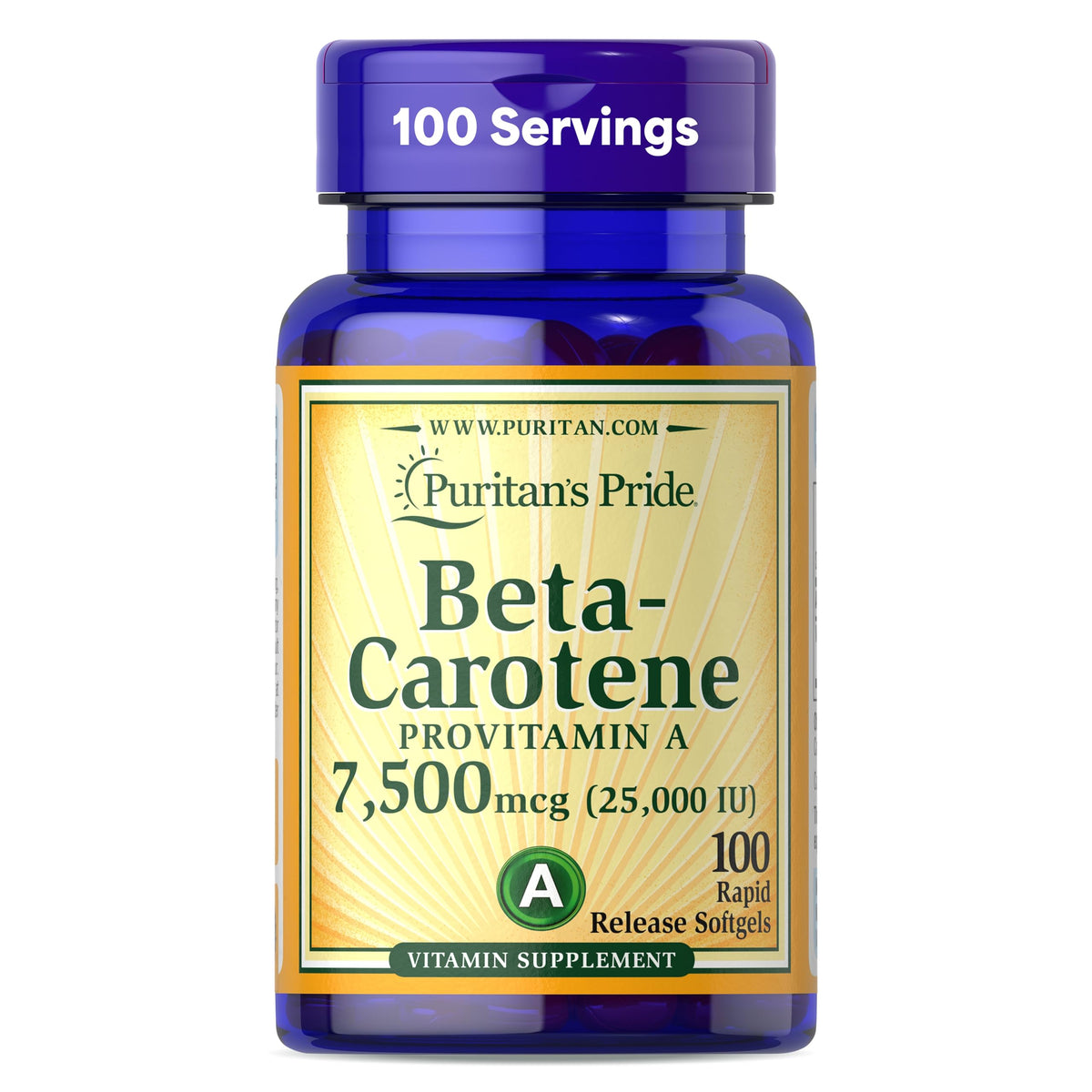 Flacon de Puritan's Pride Beta Carotène Provitamine A 7 500 mcg